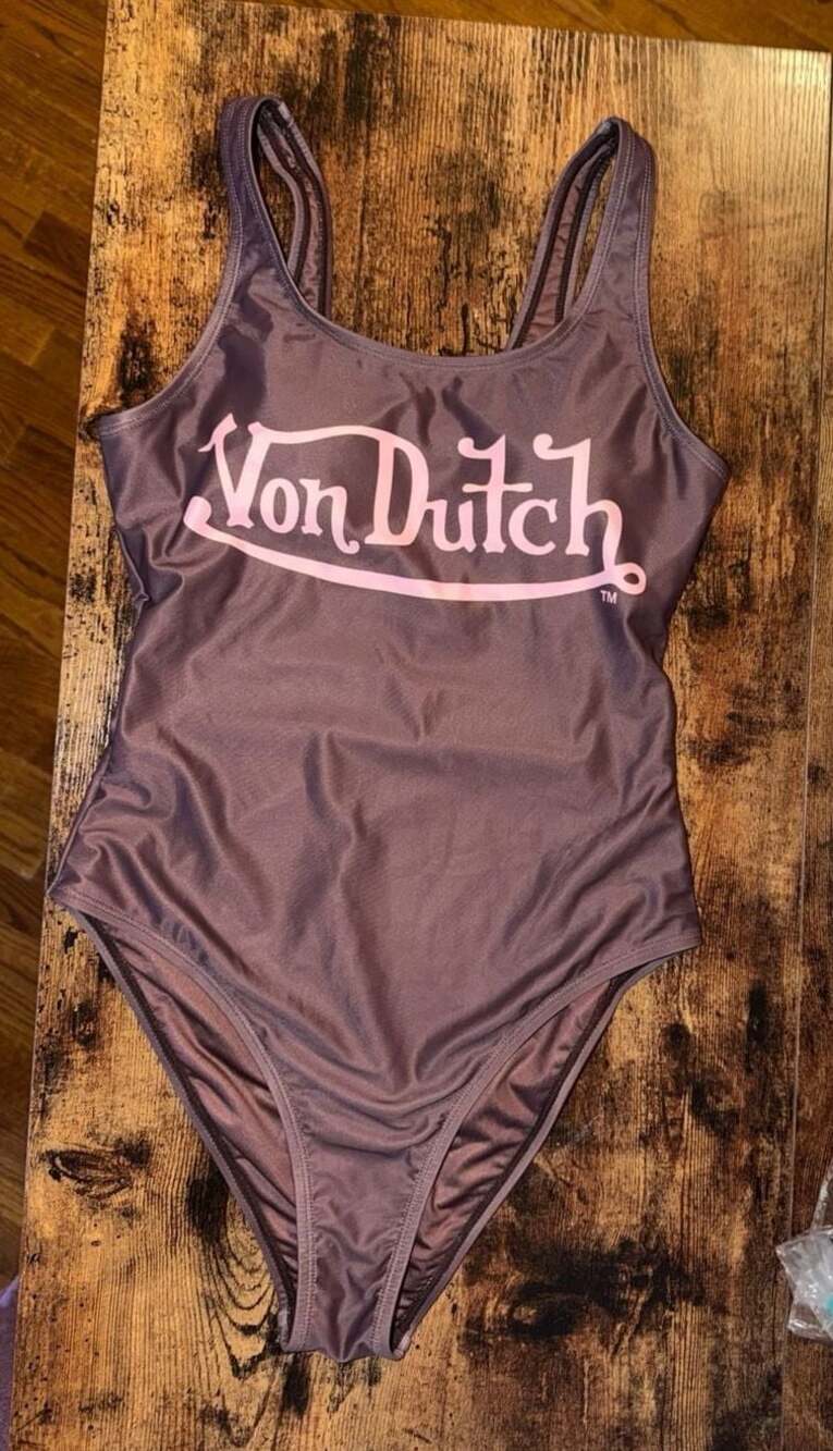 Von Dutch Brown and Pink one piece swimsuit